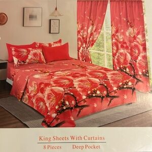 King sheets set with curtains